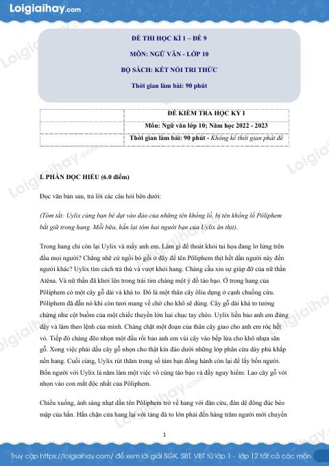Đề thi học kì 1 Văn 10 Kết nối tri thức - Đề số 9